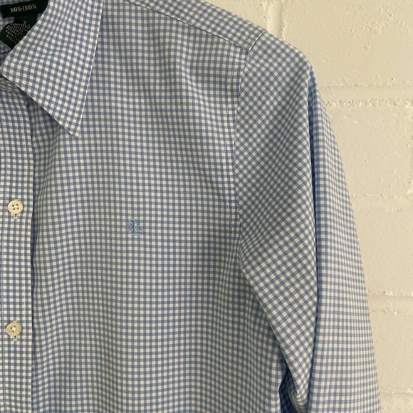 womens ralph lauren classic preppy light blue and white checked blouse size s - Picture 4 of 7